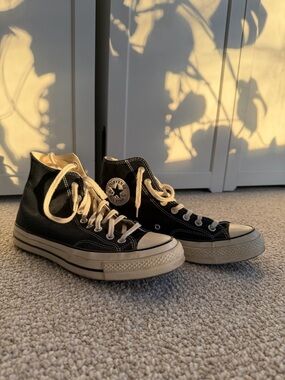 Converse Black High Top Sneakers with Cream Laces